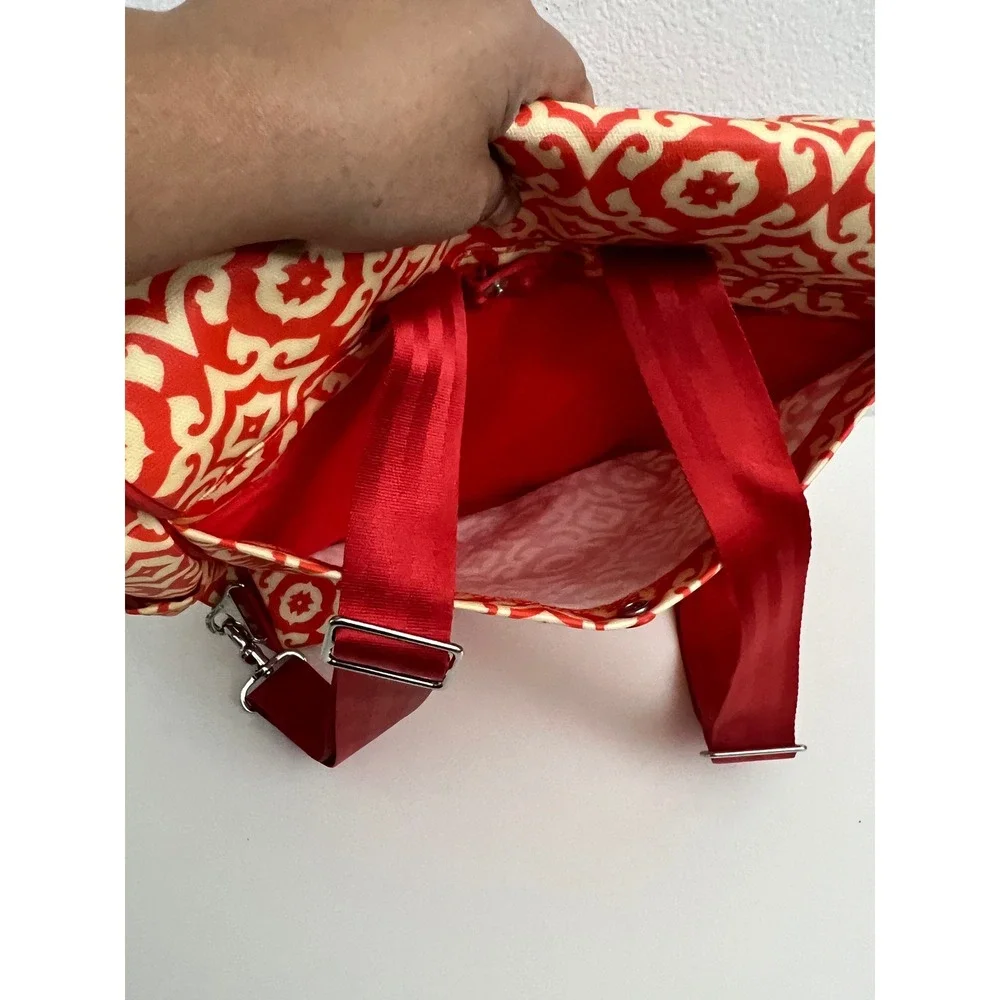 Petunia Pickle Bottom Boxy Backpack Diaper Bag Red Cream Geometric Tile Print